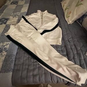 Varley White Track Pants with Green Stripes